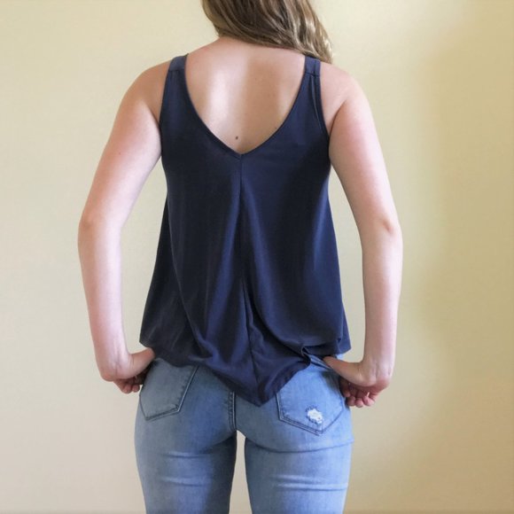 Excellent Cond. Navy Blue Tank Top Blouse Strappy - Picture 3 of 4